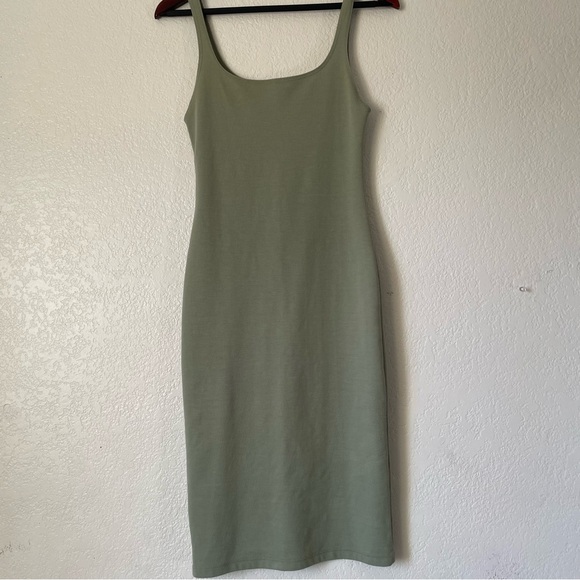 Zara Sage Green Trim Midi Sleeveless Bodycon Dress - Picture 2 of 5